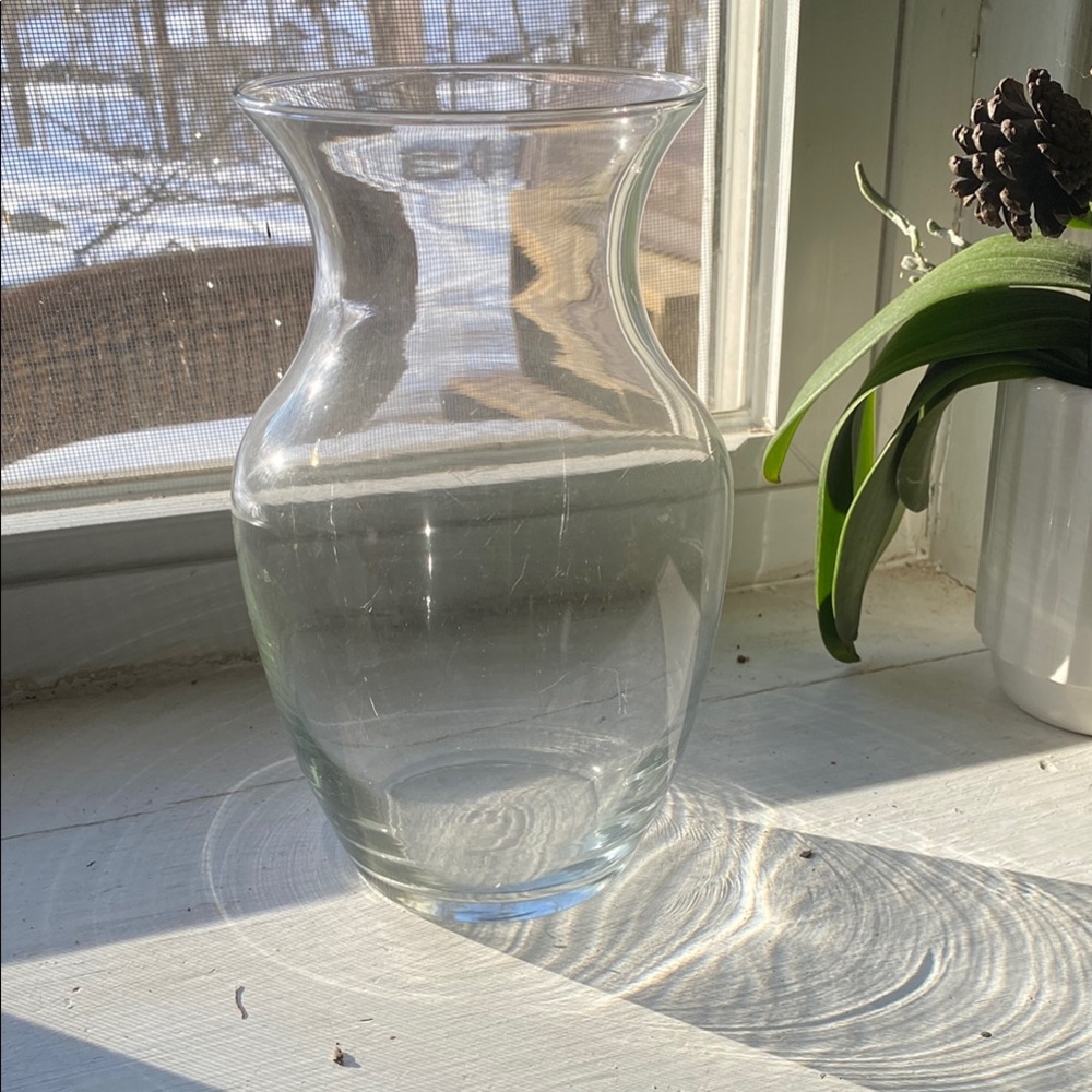 Clear Glass Accent Vase with Elegant Curved Design and Dramatic Neck